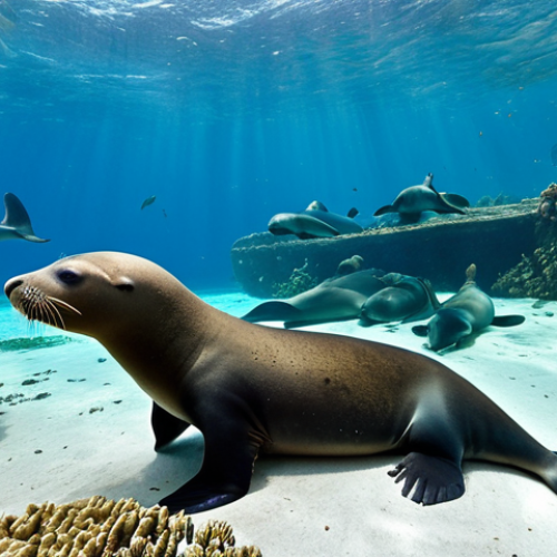 Home 14 Snorkeling with Sea Lions**
"A fully clothed snorkeler, wearing appropriate swimwear, surrounded by playful sea lions in the clear waters of the Galápagos Islands, vibrant coral reef visible in the background, safe for work, perfect anatomy, natural proportions, underwater photography, bright lighting, high quality, professional photography, family-friendly, appropriate content, Galapagos Islands National Park."
**