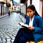 **

"A cozy scene in Cuenca, Ecuador. A fully clothed woman in modest attire is sitting at a cafe, sipping coffee and reading a book. Cobblestone streets and colonial architecture in the background. Professional photography, perfect anatomy, correct proportions, safe for work, appropriate content, fully clothed, family-friendly. "

**