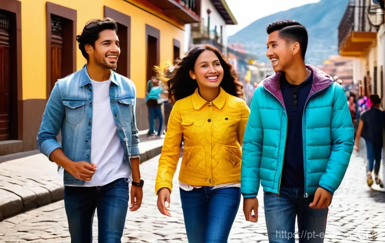 에콰도르 경찰과 신고 방법 - **Vibrant Ecuadorian City Exploration:** A diverse group of young adults, dressed in casual, modest ...