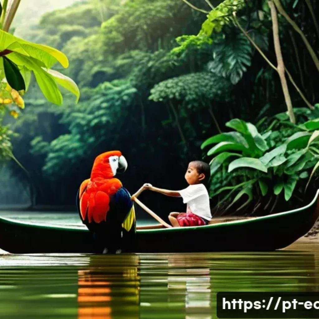 에콰도르 자연경관 베스트 10 - **Prompt: "A vibrant and untouched scene from the Ecuadorian Amazon rainforest. A traditional wooden...