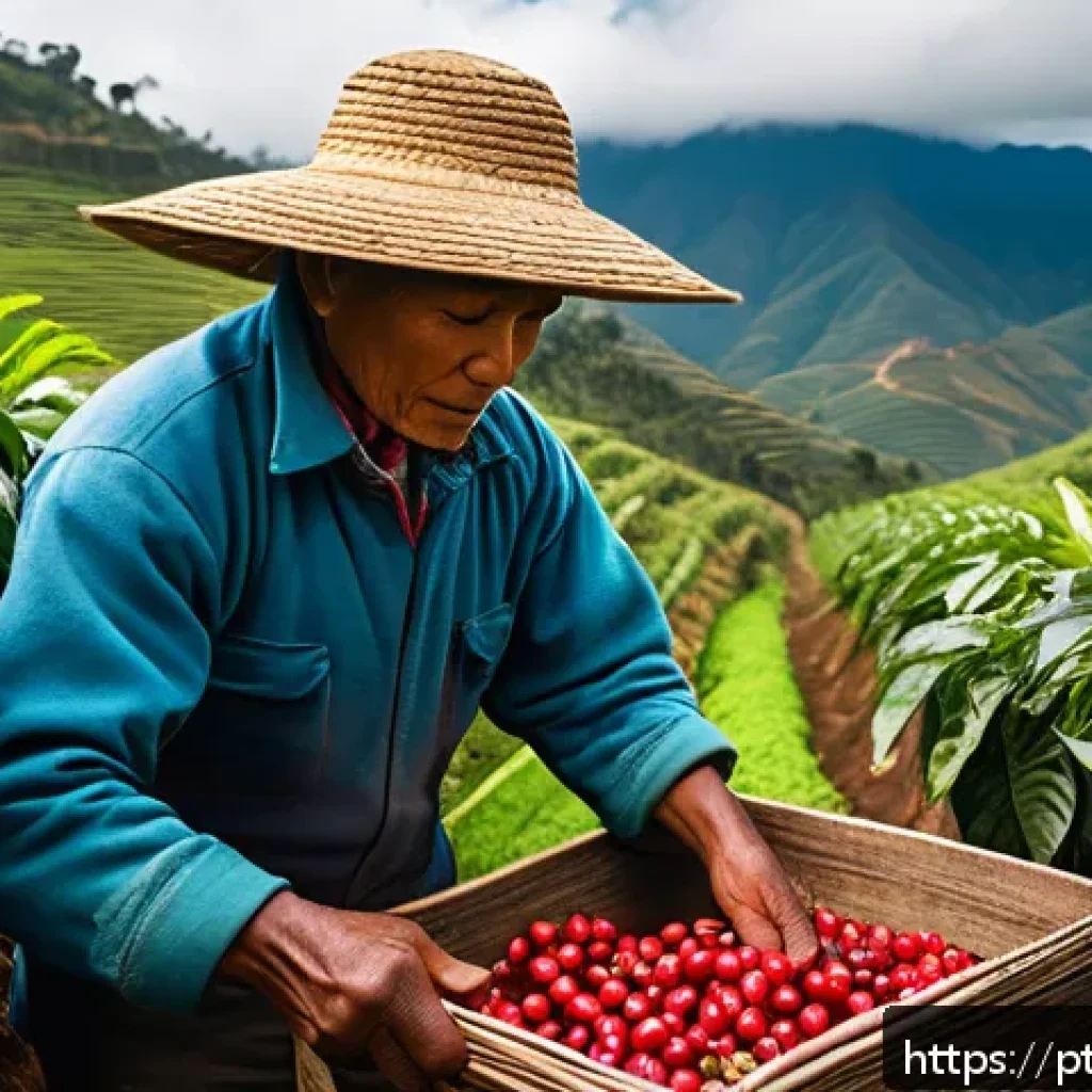 에콰도르 커피 맛집 - A vibrant coffee farm scene in the Loja region of Ecuador, showcasing lush green coffee plants on st...